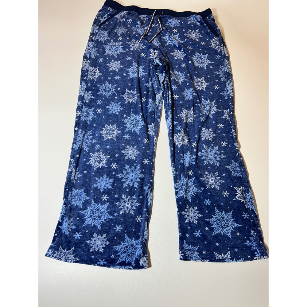 Nautica Pajama Pants Women's Large Blue Snowflake Fleece Sleepwear